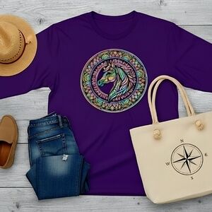 Colorful Horse Mandala Long Sleeve Shirt • Western Boho Graphic Tee •